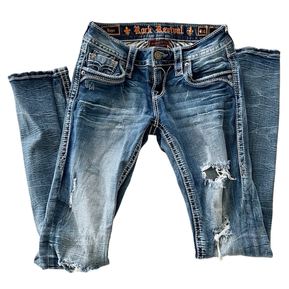 Rock Revival distressed straight jeans size 24